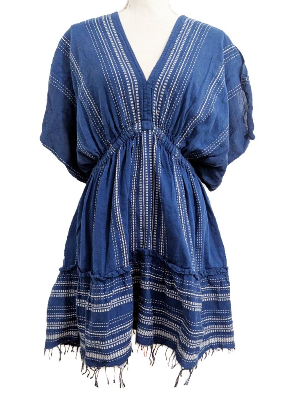 LemLem Sapphire Blue Inku 100% Cotton Embroidered Mini Dress